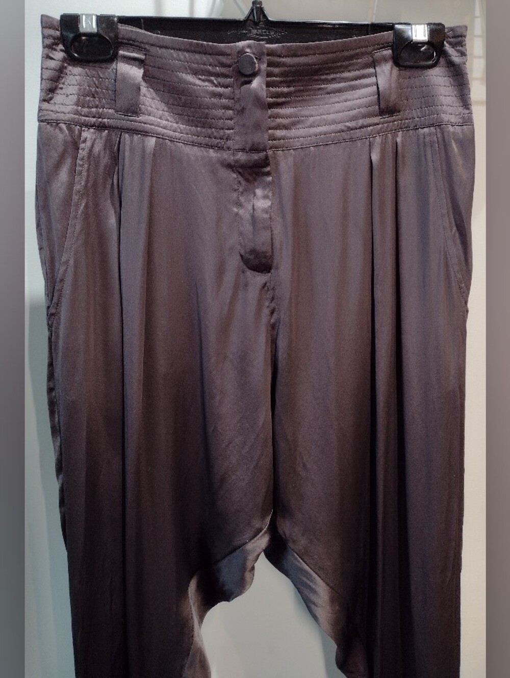 100% Silk Mauve Gray Harem Jogger Pants (Sz S) Boho Luxury Parisian Modern Flowy - Picture 5 of 12